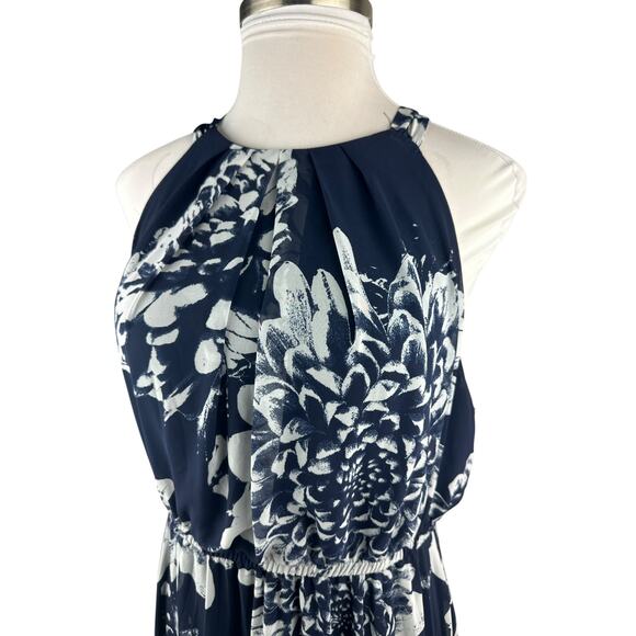 Lane Bryant Chiffon Overlay Pleated Maxi Halter Dress Navy Floral Plus Size 18 - Picture 3 of 15
